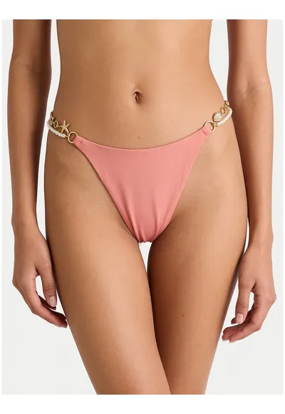 Slip de bikini pentru femei - portocaliu-roz - material elastic - set de primavara-vara