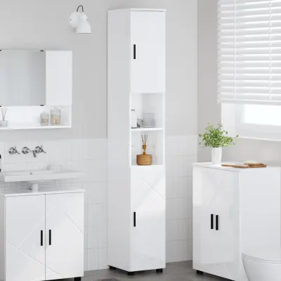 vidaXL Dulap de Baie Alb lucios 30 x 35 x 192 cm Lemn prelucrat, Metal