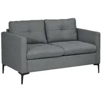 HOMCOM Canapea cu 2 locuri contemporană picioare metal negre țesătură aspect de in gri închis | Aosom Romania