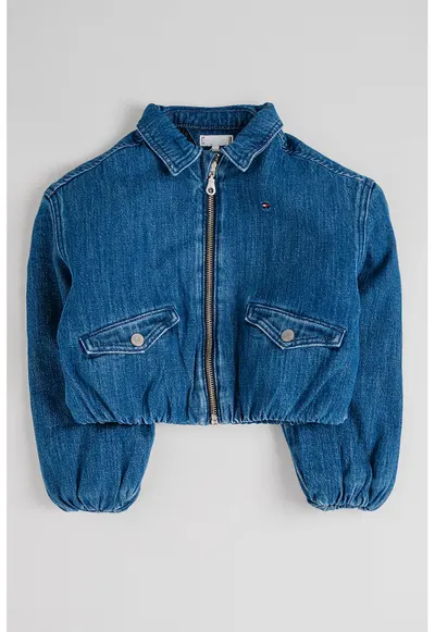 Jacheta crop din denim cu fermoar - Albastru royal