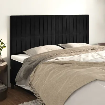 vidaXL Tăblie de pat neagră 200x5x118/128 cm catifea