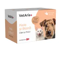 VETARIA+ Piele si Blana, supliment piele & blană câini și pisici, Pui, capsule VETARIA+ Piele si Blana, XS-XL, supliment piele & blană câini și pisici, Pui, cutie, 30 capsule