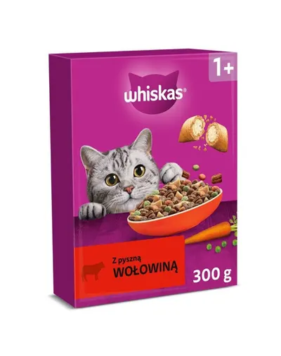 Hrană uscată pisici adulte cu vită WHISKAS 300 g crochete crocante cu interior moale