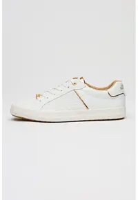 Pantofi sport low-cut din piele ecologica - Alb optic/Auriu rose