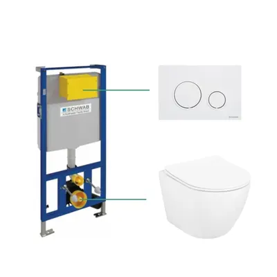 Set vas wc vortex suspendat Foglia Oslo cu rezervor incastrat Schwab si clapeta de actionare alba, Schwab Vela