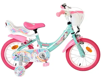 Bicicleta pentru copii Volare Unicorn - Fete - 14 inch - Verde - Frane cu doua maini
