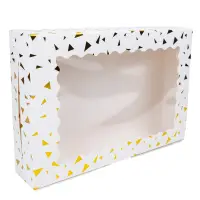 Cutie dreptunghiulară din hârtie cu model triunghiuri și fereastră - alb (set 25 buc) 30x20x6cm