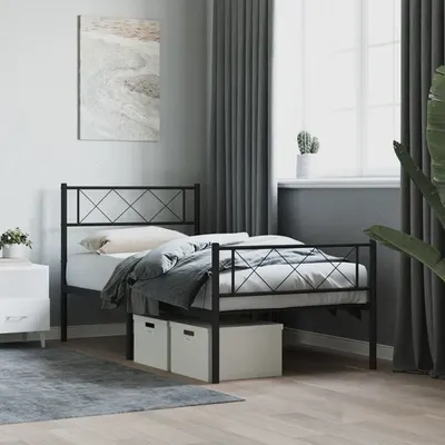 vidaXL Cadru pat metalic cu tăblii de cap/picioare, negru, 75x190 cm