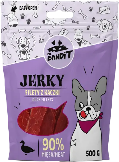 Recompense pentru caini Mr. Bandit JERKY, rata 80g