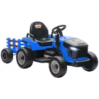 AIYAPLAY 2 în 1 Tractor Electric pentru Copii 3-8 Ani cu Remorcă Detașabilă, Telecomandă, Muzică, Lumini, Albastru | Aosom Romania