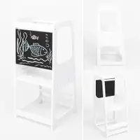 Turn de invatare din lemn pin si MDF Ginger Home design Montessori Tower cu tabla si inaltime reglabila,margini si colturi rotunjite pentru siguranta maxima,structura stabila in forma A,dimensiune 40x44x90 cm