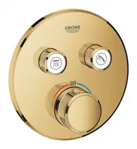 Baterie dus Grohe Grohtherm Smartcontrol 29119GL0, 2 iesiri, termostat, push&turn, masca metalica, filtru impuritati, necesita set fixare, lucios, Cool Sunrise