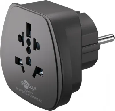 Adaptor universal UK, USA la Europa Negru, Goobay 94028