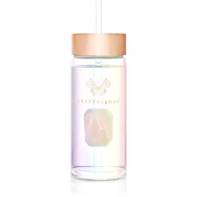 Crystallove Clear Quartz Straw Water Bottle sticlă pentru apă cu pai Hologram - Rose Quartz 400 ml