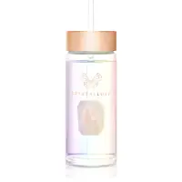 Crystallove Clear Quartz Straw Water Bottle sticlă pentru apă cu pai Hologram - Rose Quartz 400 ml
