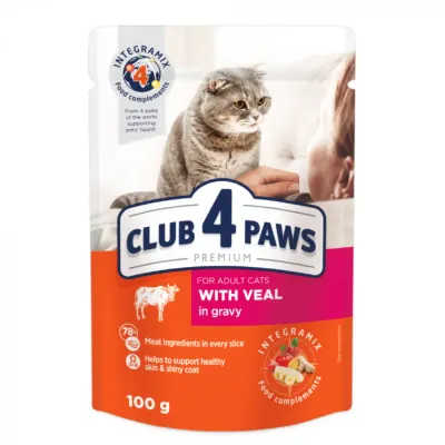 CLUB 4 PAWS, Vită, plic hrană umedă pisici, (în sos), 85g