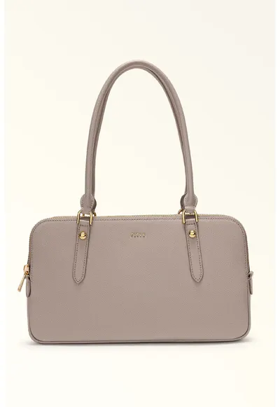 Geanta din piele cu maner Boston - Maro taupe deschis