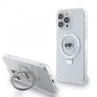 Husa MagSafe pentru Apple iPhone 15 Pro Max, Karl Lagerfeld, Ring Stand Karl's Head, Alba