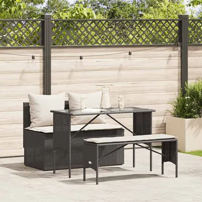 Gossi set mobilier de gradina cu perne, 3 piese, negru, poliratan