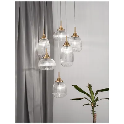 Lampa suspendata MOND Satin Auriu Metal Sticla clara LED E14 6x5 Wat230 Volt IP20