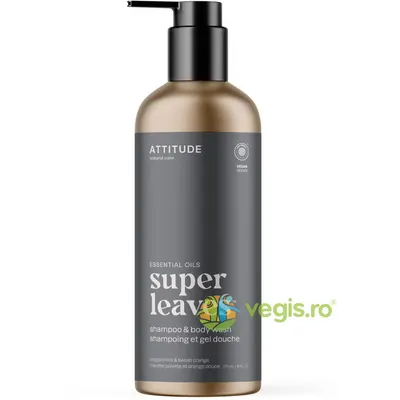 Sampon si Gel de Dus 2in1 cu Menta si Portocala Dulce Super Leaves 473ml