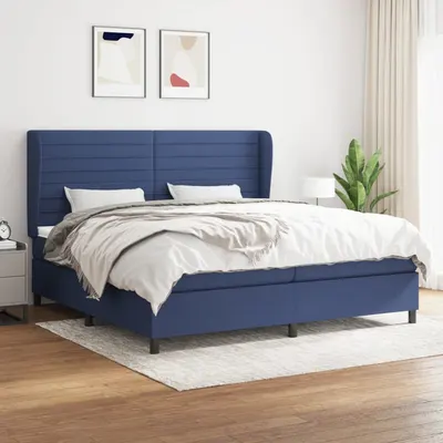 Gossi pat box spring cu saltea, albastru, 200x200 cm, textil