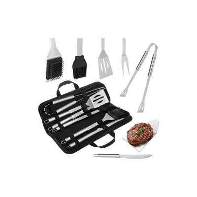 Set 6 ustensile pentru gratar, husa depozitare, otel inoxidabil