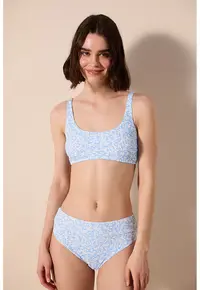 Sutien texturat de baie cu imprimeu floral - Albastru lavanda/Alb optic