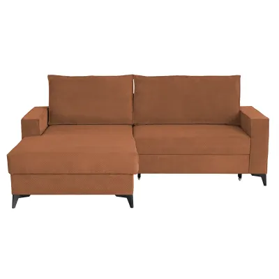 Coltar extensibil FREDERIC, cu arcuri si lada depozitare, colt stanga, caramiziu, 235x160x95 cm