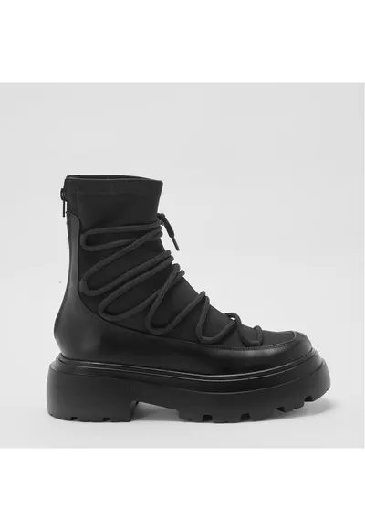 Ghete din piele intoarsa si textil cu siret Muse - Negru