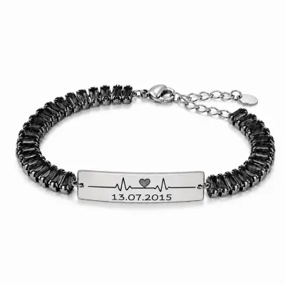 Bratara Personalizata Data Inima Mystic Black Silver Cu Argint