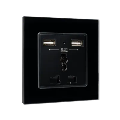 Multi-Funct. Socket 16a With 2xusb Glass Frame Bl