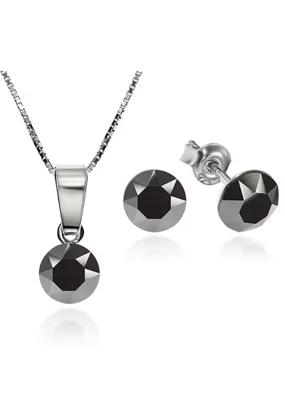 Set Argint 925 placat cu rodiu cu cristale Swarovski® Xirius Jet Hematite 6mm Surub + Lant
