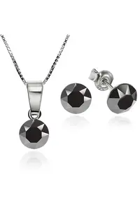 Set Argint 925 placat cu rodiu cu cristale Swarovski® Xirius Jet Hematite 6mm Surub + Lant