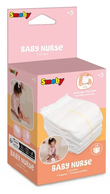 Smoby - Baby Nurse scutece pentru păpuși, 4 bucăți, pentru păpuși până la 50 cm