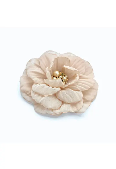 Brosa eleganta floare - voal - 8.5 cm - Auriu/Bej