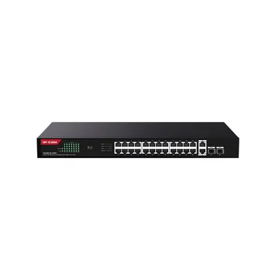 Switch PoE Gigabit rackabil IP-COM G1128P-24-410W, 24 porturi PoE+, 2 RJ45, 2 SFP uplink, buget 410 W, 56 Gbps, 1U, fara management