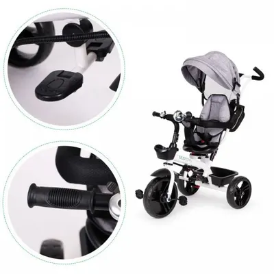 Tricicleta pentru copii Ecotoys Jm-322 Gri cu sezut reversibil, frana, roti din spuma Eva, suport pentru picioare, greutate admisa 25 kg