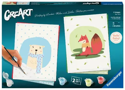 Set de pictat după numere Ravensburger CreArt - Ursuleț și vulpe (2 în 1)