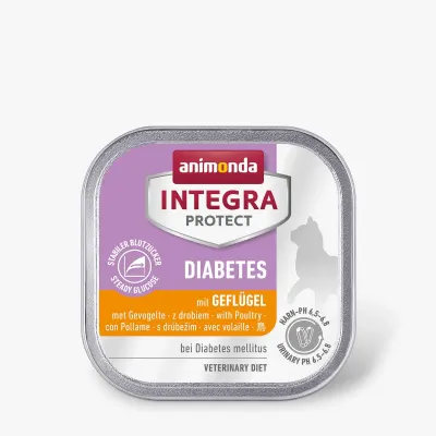 INTEGRA PROTECT Diabetes, Pasăre, dietă veterinară, tăviță hrană umedă fără cereale pisici, diabet, (în aspic), 100g