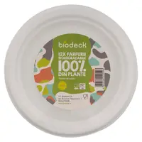 Farfurii Biodegradabile, Compostabile, Rotunde, Albe, 17 cm, 12 buc