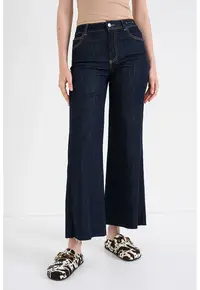 Blugi crop evazati din amestec de modal - Albastru inchis