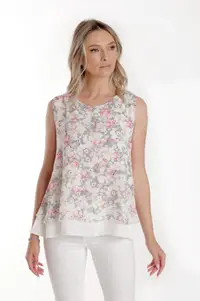Bluza voal dublu CV24061 alb/pastel floral, Cesy | marimea M