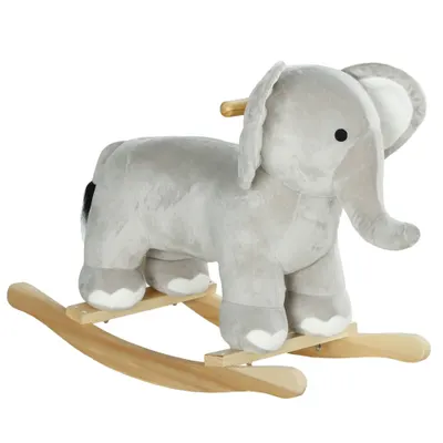 AIYAPLAY Balansoar în Formă de Elefant, Căluț Balansoar din Lemn cu Bază și Sunete Realistice, 64,5x31x52 cm, Gri | Aosom Romania