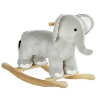 AIYAPLAY Balansoar în Formă de Elefant, Căluț Balansoar din Lemn cu Bază și Sunete Realistice, 64,5x31x52 cm, Gri | Aosom Romania
