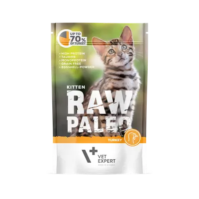Hrana umeda pentru pisici, RAW PALEO KITTEN, carne de curcan, 100 g