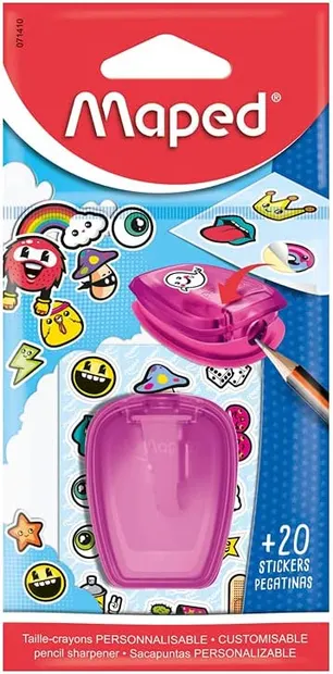 Ascuțitoare Maped - Stick Art, cu 20 de autocolante, roz