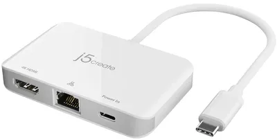 Adaptor de rețea j5create - JCA351, Gigabit, 4K HDMI, USB-C, alb