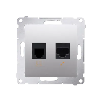 Priza calculator RJ45 cat5e + priza telefon RJ12, silver mat metalic