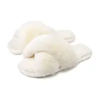 Papuci de casa pentru femei PC002, model imblanit, Crem